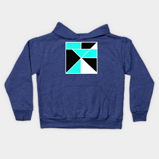 Inverted Blue Black White Geometric Abstract Acrylic Painting I Kids Hoodie by abstractartalex